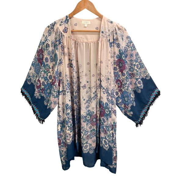 Umgee Kimono Size M/L Floral Fringe Indie Boho Chic Fairy Grunge Festival - Picture 1 of 13